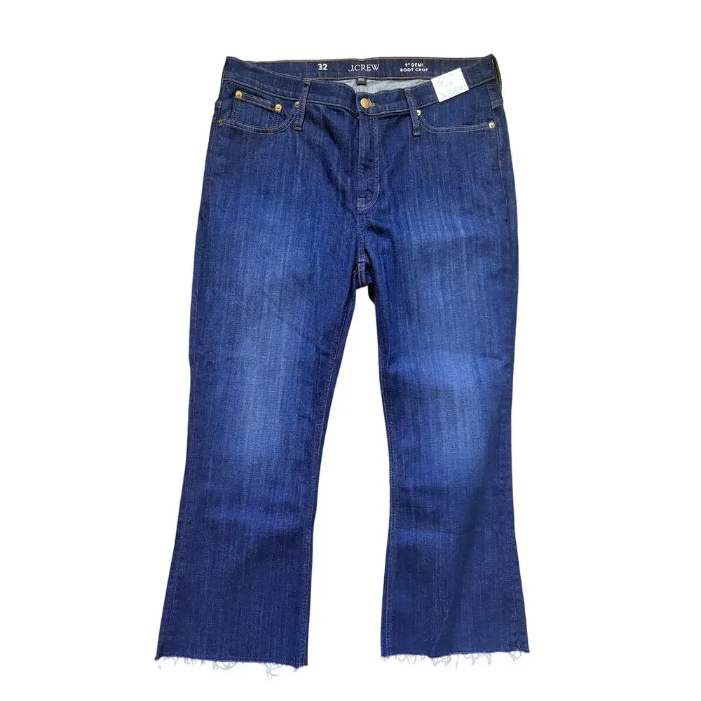 J.Crew 9” Demi Boot Crop Jeans NWT 32 Dark Worn Wash Mid Rise BT563